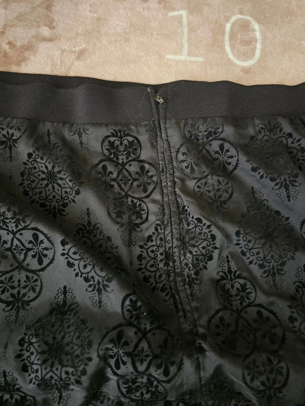 Torrid Black High-Low A-Line Skirt with Flocked Medallion Pattern